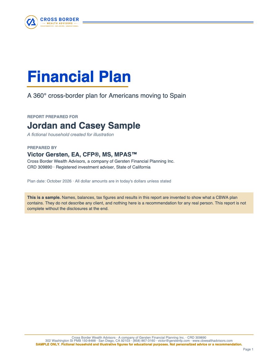 Cover of the sample financial plan